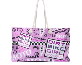 Pastel Dirtbike Girl Weekender Bag, Dirtbike Girl Bag, Dirt Bike Girl Bag, Pink Dirtbike Girl Tote Bag,Gift for Dirtbike Girl,Pink Dirt Bike
