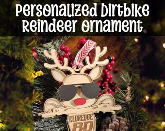 Personalized Dirtbike Reindeer Christmas Ornament, Personalized Motocross Ornament, Dirtbike Gift, Stocking Charm, Dirtbike Gift Tag
