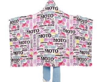 Manta con capucha de moto de cross rosa, manta de moto de cross, manta de motocross, manta de chica de motocross, regalo de motocross pastel, manta de moto de cross pastel