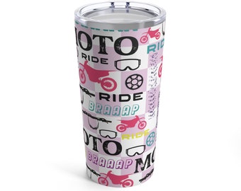 Pastel Motocross 20oz. Vaso, Vaso de moto de cross, Vaso de motocross, Regalo de moto de cross, Copa de motocross rosa
