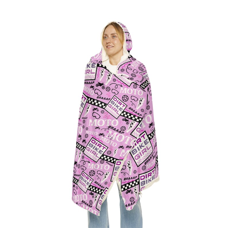 Pink Dirt Bike Girl Hooded Blanket, Dirtbike Blanket, Motocross Blanket