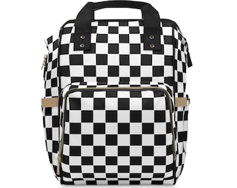 Mochila para pañales con diseño de motocross a cuadros