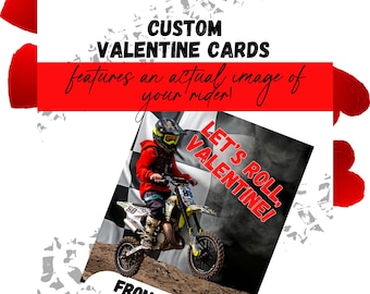 Saint-Valentin personnalisées en motocross | Saint-Valentin moto tout-terrain personnalisée pour enfants | Motocross amusant à imprimer pour la Saint-Valentin | Cadeau pour amateur de motos tout-terrain