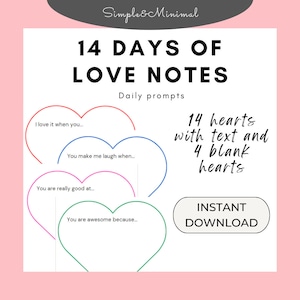 14 Days of Love Notes, Valentine&#39;s Day countdown for kids, Digital Download printable, Valentine&#39;s Day family tradition