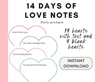 14 Days of Love Notes, Valentine's Day countdown for kids, Digital Download printable, Valentine's Day family tradition