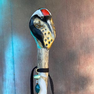 Red Crowned Crane Spirit Stick and Companion Stone - Spirit Animal/Totem as a Talking Stick/Healing Tool
