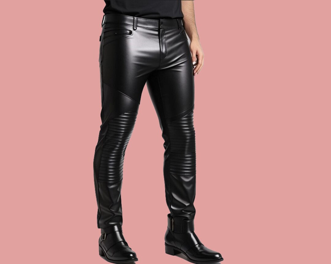 LeatherZon Men's Real Sheep/Lambskin Leather Slim Fit Pants - Black, S M L