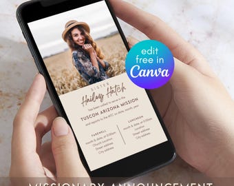 LDS Missionary Announcement, Canva Template, Mobile Missionary Announcement, LDS Missionary Invitation, Editable Missionary Announcement