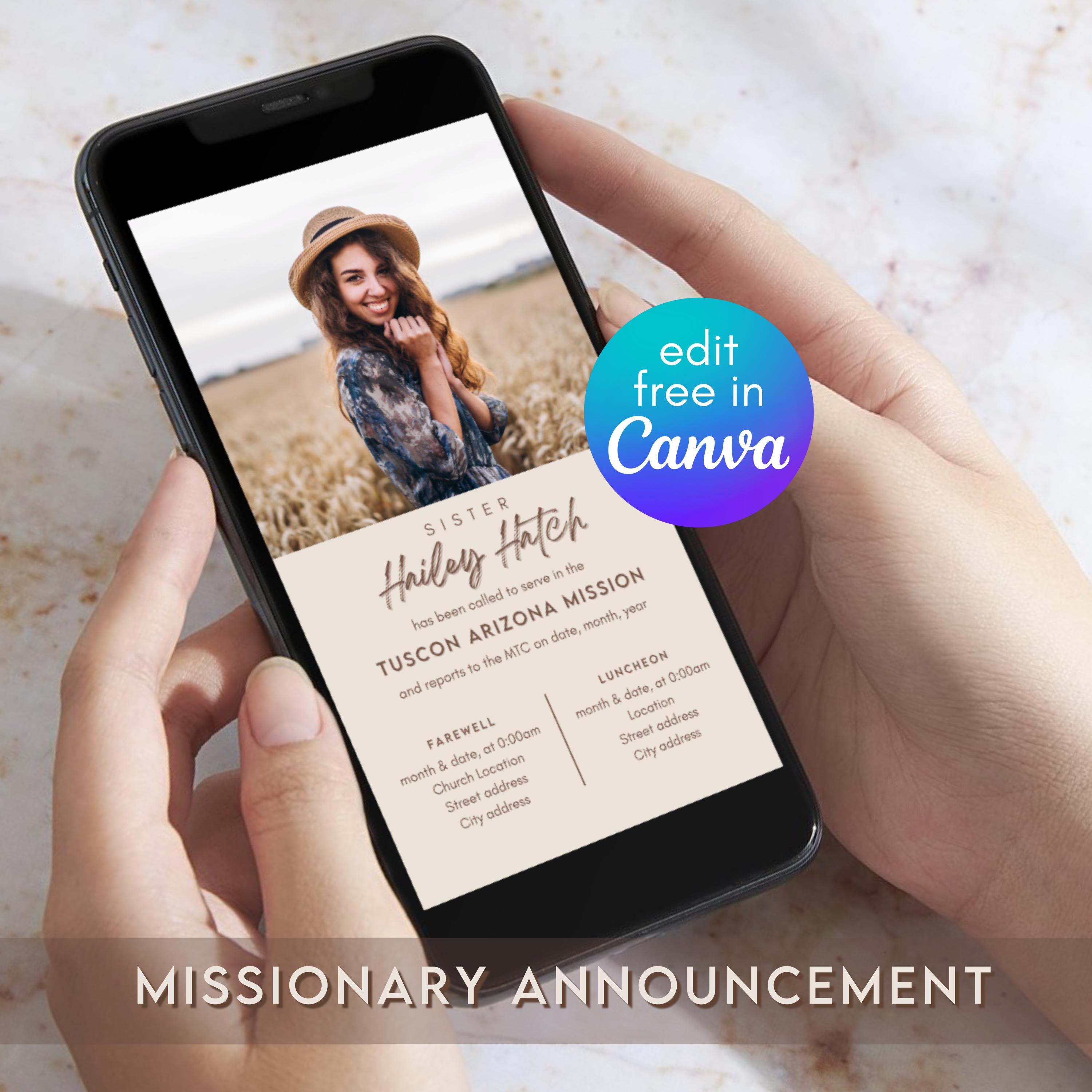 LDS Missionary Announcement, Canva Template, Mobile Missionary Announcement, LDS Missionary Invitation, Editable Missionary Announcement