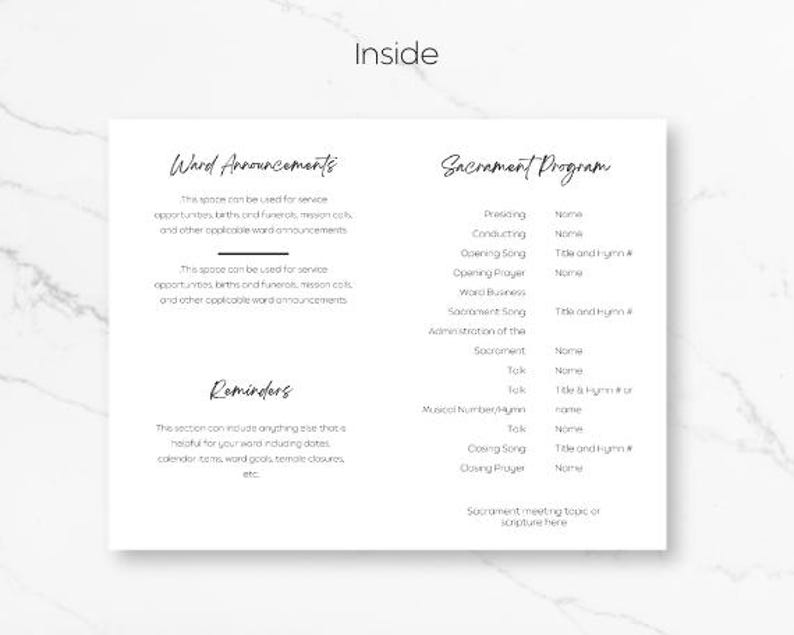 LDS Sacrament Meeting Program, Sacrament Meeting Template, Ward ...