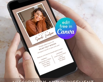 LDS Missionary Announcement, Canva Template, Mobile Missionary Announcement, LDS Missionary Invitation, Editable Missionary Announcement