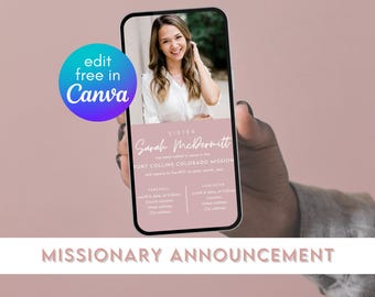 LDS Missionary Announcement, Canva Template, Mobile Missionary Announcement, LDS Missionary Invitation, Editable Missionary Announcement