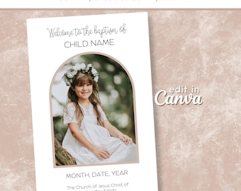 LDS Baptism Program Template, Editable Canva Printable, Foldable Program for Boy or Girl