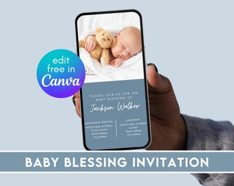 LDS Baby Blessing Invitation, Editable Baby Blessing Invite, Canva Template, Baby Girl Baby Boy Announcement, Bany Blessing Day