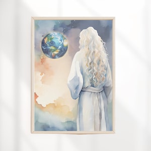 Himmlische Mutter Kunst, Heilige Frauen der Letzten Tage, Christlicher Feminismus Kunst, Moderne Christliche Kunst, Wacht über Dich, Aquarell, Digitaldruck