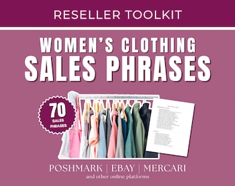 Frases de venta para revendedores, imprimibles de Poshmark, frases de venta para ropa de mujer, revendedores de ropa, mejore sus anuncios, eBay, Mercari, Depop