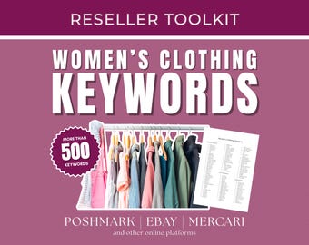 Lista de palabras clave para revendedores, lista de palabras clave para revendedores de ropa, herramientas para vendedores de ropa femenina, imprimible para vendedores de Poshmark, optimización SEO, eBay