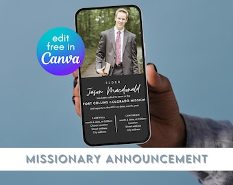 LDS Missionary Announcement, Canva Template, Mobile Missionary Announcement, LDS Missionary Invitation, Editable Missionary Announcement