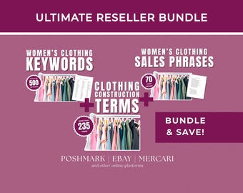 Reseller Bundle, Keywords List, Sales Phrases List, Reselling Listing Descriptions, Clothing Construction List, Clothing Reselling Bundle