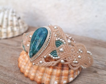 Silver bracelet with Chrysocolla stone, The Jewel of the Goddesses. Protective and spiritual bracelet. Ethnic jewelry with a boho style