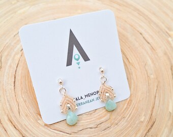 Macrame earrings with teardrop-shaped Amazonite stone and 925 silver. Handcrafted and contemporary jewelry. Unique design and elegant style.