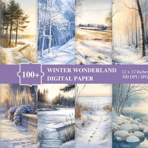 Printable Winter Wonderland Digital Paper, Snowy Forest Scenes, Winter Wonderland Scrapbooking, Card Making Designs, Enchanted Winter