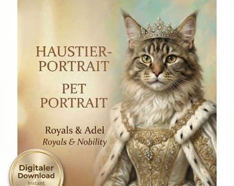 Retrato de mascota personalizado para la realeza y la nobleza | Retrato de mascota real en estilo pintura al óleo | Descarga digital | Regalo para perro y gato