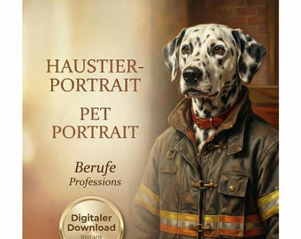 Retrato de mascota personalizado en estilo pintura al óleo – Traje profesional (médico, cocinero, piloto, etc.) – Descarga digital – Perro y gato