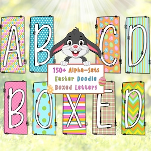 Set di alfabeti Doodle scatola di Pasqua, pacchetto Mega PNG, PNG Doodle, PNG design a sublimazione, lettere di scrapbooking, lettere doodle di Pasqua, digitale