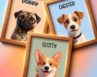 Retrato de mascota estilo caricatura, retrato de mascota personalizado, ilustración de perro y gato, imagen de animal en 3D, regalo de descarga digital