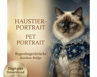 Retrato de mascota del Puente Arcoíris – Descarga digital | Imagen conmemorativa para perro/gato | 56 diseños de fondo | Memorial imprimible para mascotas