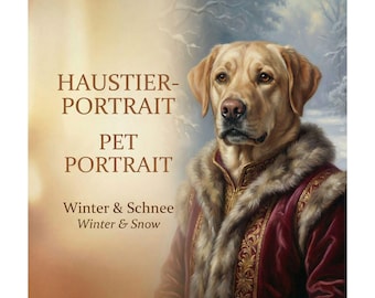 Retrato de mascota personalizado: Invierno y nieve | Elegante imagen de mascota al óleo | Impresión con marco incluido | Idea de regalo