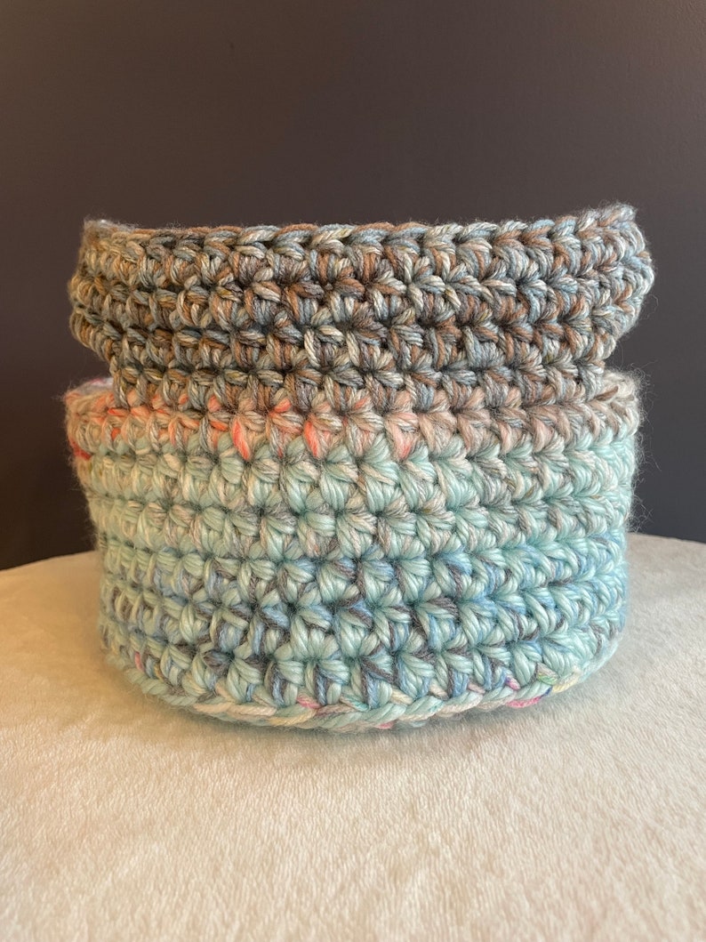 Colorful Crochet Handmade Scrappy Basket Etsy