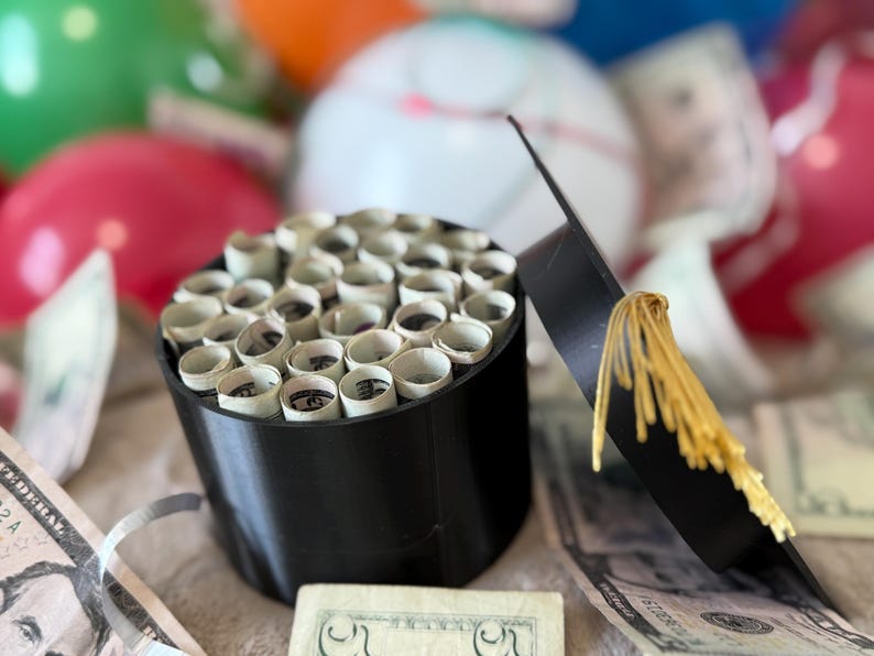 Graduation Cap Gift Box With Golden Tassel – 3D Printed Candy or Cash ...