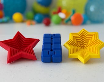 3D Printed Fidget Toys - Includes 5-Pointed, 8-Pointed Stars, and fidget cubes - Stress Relief Toys