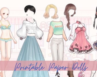 Printable Paper Dolls Anime, Printable Activity Book for Girls, Instant Download Dress Up