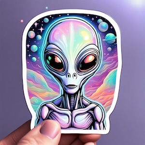 10-50 Holographic Alien Stickers, UFO Stickers, DIY Stickers for laptop, Waterbottles, Projects, Gifts, note book stickers, Cosmic Vibes
