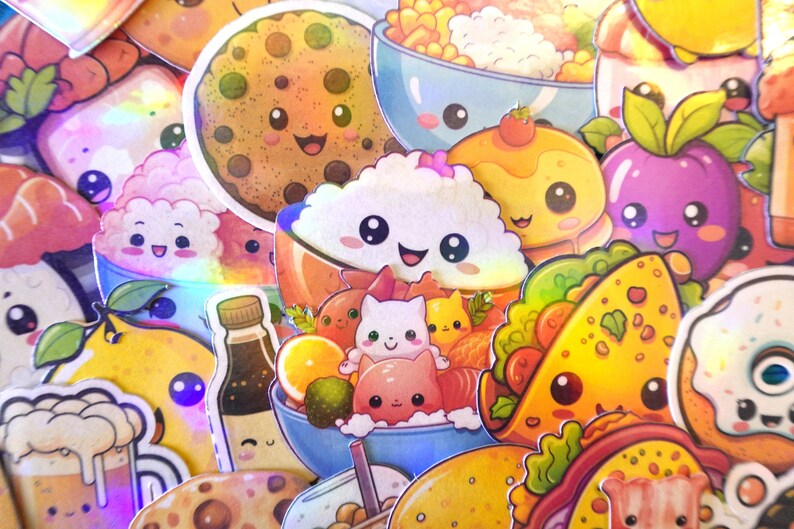 10-50 Holographic Food Stickers, Kawaii Stickers, Cute Stickers ...