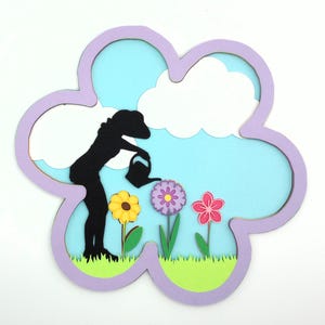 Handgemaakte 3D-gelaagde papieren kaart – Floral Gardener Silhouette | Moederdag, verjaardag, lentecadeau