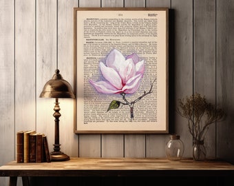 Magnolia - Encyclopedia - Art - Mixed Media - Florals - Vintage Art - Digital Print - Gift Ideas - Pink - Flowers - 19th century -home decor