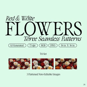 Red & White Flowers, Seamless Patterns Tri-Set 3