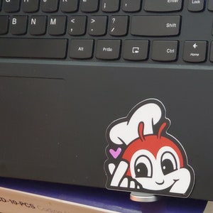 Jollibee Oppa Love Peeking Filipino Finger Heart Die Cut 2.5&quot; & 3&quot; Vinyl Sticker Decal For Cars, Laptop, Windows, Water Bottle, etc.