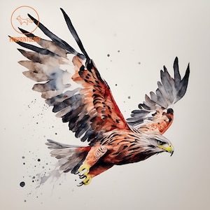 Bird Printable Wall Art, Red Kite Watercolor Print, Raptor Bird Illustration, Rustic Home Decor Art, Digital Print at Home Avian Poster
