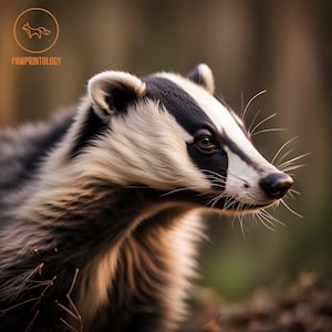 Collezione di stampe di tasso con animali selvatici della foresta primaverile. Poster digitale stampabile, download istantaneo di ritratti di animali con intelligenza artificiale, stampa artistica di tasso nel bosco.