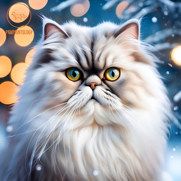 Persian Cat Portrait Winter Collection: Persian cat. Printable Poster, Digital Print, Instant Download, Pet AI Wall Art, Gift for Cat Mom