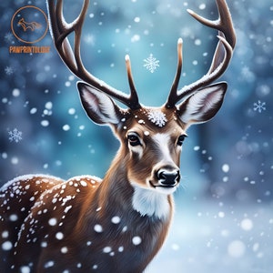 Deer Print Winter Forest Wildlife Collection: stag. Printable Poster, Digital Print, Instant Download, AI Art Animal Portrait, Snow Reindeer