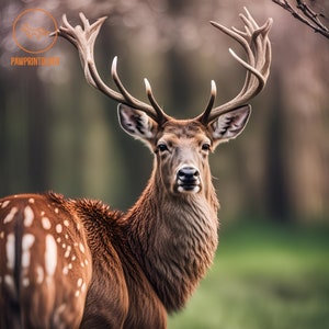 Stag Wall Art Deer Print Wildlife Spring Collection. Deer Digital Printable Poster, Instant Download AI Art, British Wild Animal Portrait