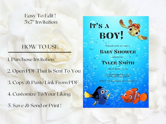 Finding Nemo Baby Shower Invitation, Editable, Instant Download, Printable  Invite 