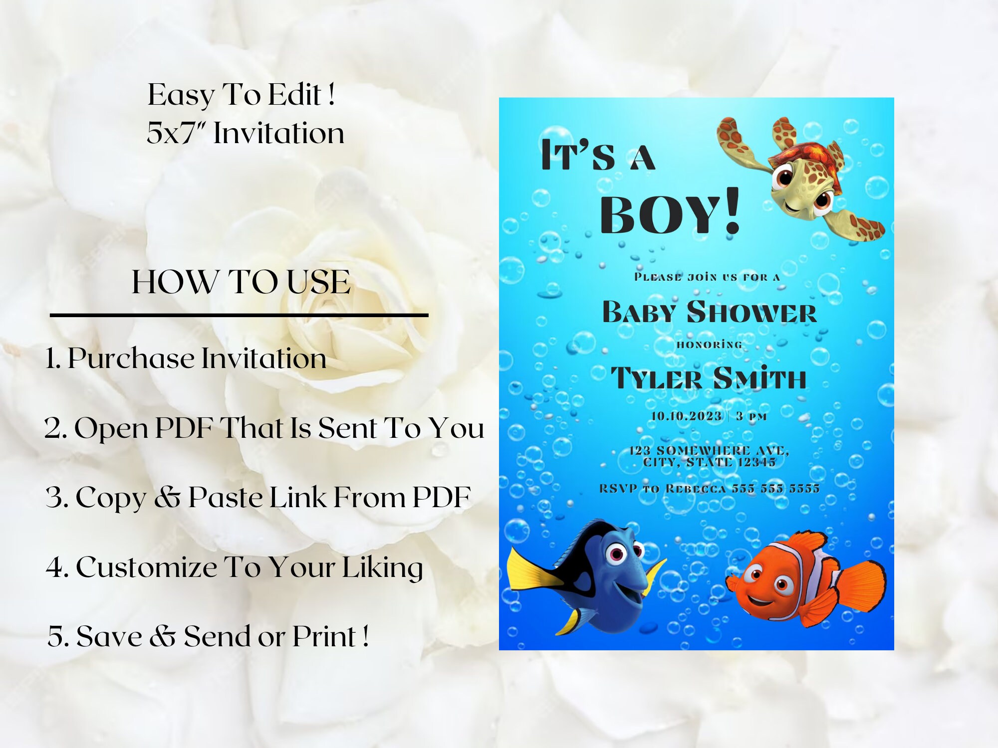 Disney Finding Nemo Baby Shower Invitations Finding Nemo Birthday