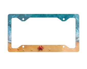 Standard Beach License Plate Frame - License Plate Frame Ocean - Star Fish/Crab - Beach Decor Ocean Waves - Vehicle - Ocean Art-Ocean Decor